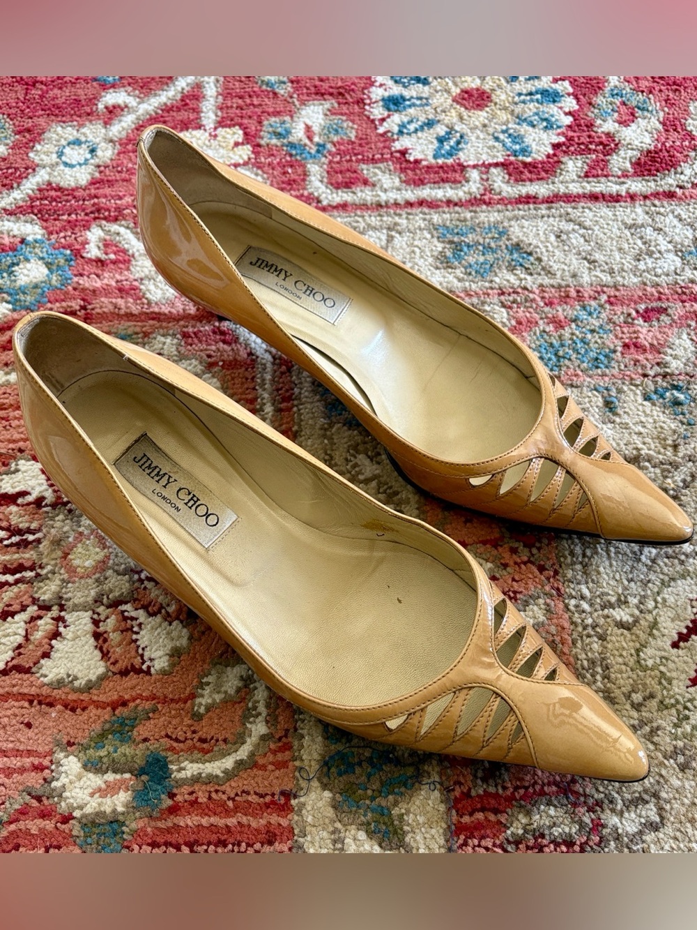Jimmy Choo Tan Leather Pointed Toe Heels with Cutout Detail